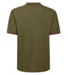 Thumbnail Dark khaki polo shirt with red tipped collar, back view.